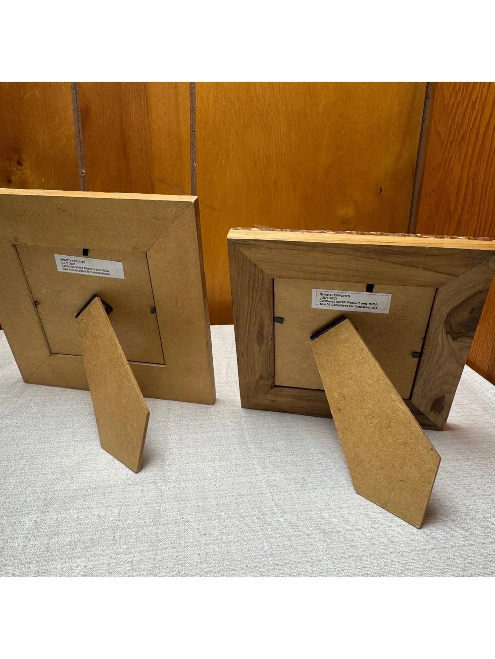 Set of 2 Artisan 4x4 Picture Frames Wood & Mosaic Inlay Boho Tabletop Decor